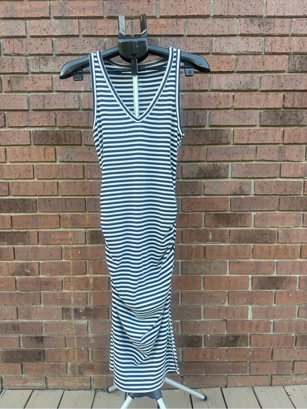 A New Day Striped Ribbed Side Ruched Bodycon Maternity Midi Dress Size Medium M